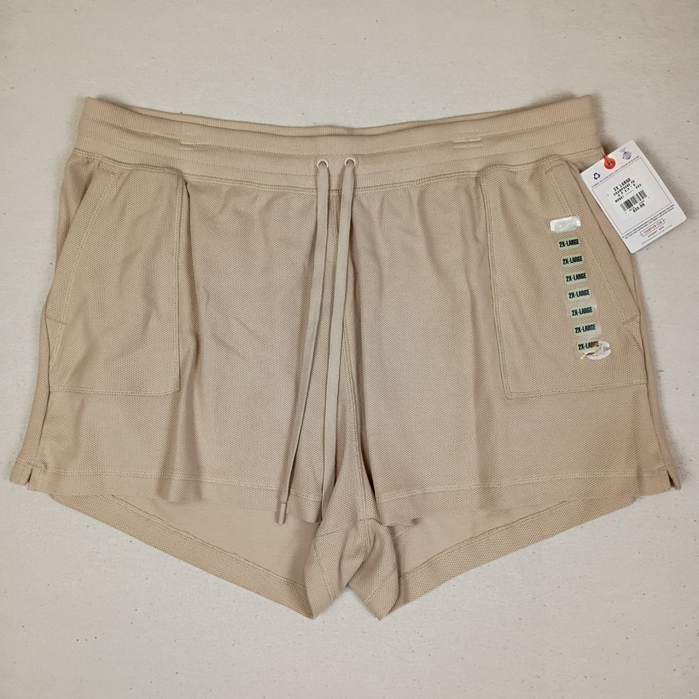 Champion Womens 2XL Champagne Beige Cotton Mesh Knit Shorts NWT
